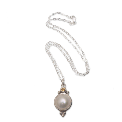 Collar con colgante de perlas cultivadas y citrinos - Collar con colgante de citrino y perlas cultivadas de Bali