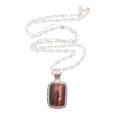 Tiger's eye pendant necklace, 'Eye Waves' - Red Tiger's Eye Pendant Necklace from Bali