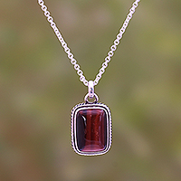 Tiger's eye pendant necklace, 'Red Rectangle'