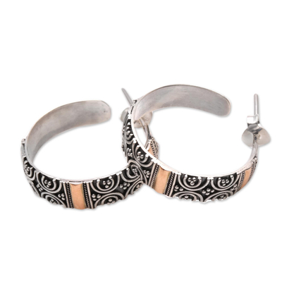 Gold accented sterling silver half-hoop earrings, 'Semicircle Loops' - Circle Motif Gold Accented Sterling Silver Earrings