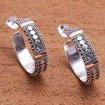 Gold accented sterling silver half-hoop earrings, 'Bun Loops' - Bun Pattern Gold Accented Sterling Silver Half-Hoop Earrings