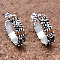 Gold accented sterling silver half-hoop earrings, 'Traditional Curves' - 18k Gold Accented Sterling Silver Half-Hoop Earrings