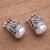 Cultured pearl drop earrings, 'Sukawati Crowns' - Cultured Pearl Drop Earrings Crafted in Bali (image 2c) thumbail