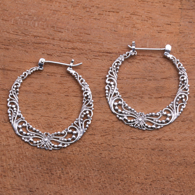 Sterling silver hoop earrings, Balinese River