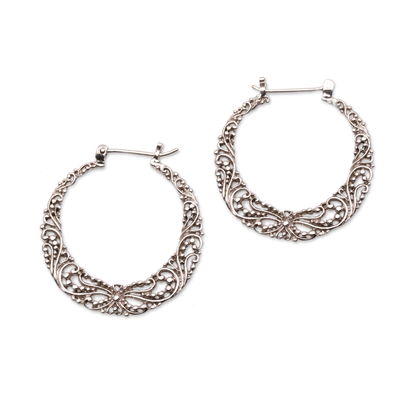 Sterling silver hoop earrings, 'Balinese River' - 925 Sterling Silver Hoop Earrings with Wire and Dot Motifs