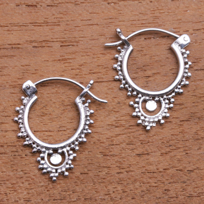 Sterling silver hoop earrings, 'Delightful Bubbles' - Bubble Pattern Sterling Silver Hoop Earrings from Bali