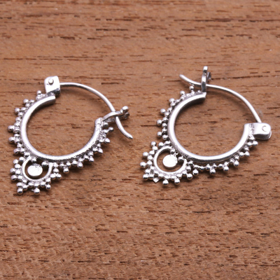 Sterling silver hoop earrings, 'Delightful Bubbles' - Bubble Pattern Sterling Silver Hoop Earrings from Bali