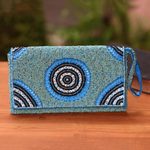 Beaded wristlet, 'Circle of Beauty in Blue' - Circle Pattern Beaded Wristlet in Blue from Bali