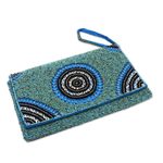 Beaded wristlet, 'Circle of Beauty in Blue' - Circle Pattern Beaded Wristlet in Blue from Bali
