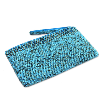 Pulsera con cuentas, 'Bead Ocean' - Pulsera con cuentas de plástico hecha a mano en azul de Bali