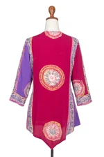 Rayon tunic, 'Color Symphony in Purple' - Red and Purple Hand Batik Textured Rayon Flowing Tunic