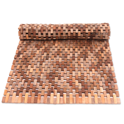 Teak wood mat, 'Surabaya Sidewalk' (33 inch) - Handcrafted Teak Wood Mat from Bali (33 in.)