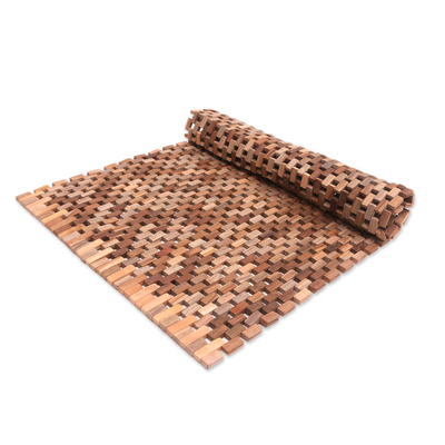 Teak wood mat, 'Surabya Sidewalk' (33 inch) - Handcrafted Teak Wood Mat from Bali (33 in.)