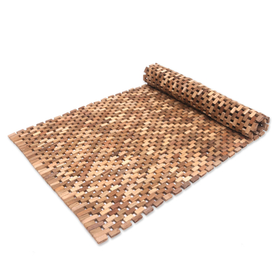 Teak wood mat, 'Surabya Sidewalk' (48 inch) - Handcrafted Teak Wood Mat from Bali (48 in.)