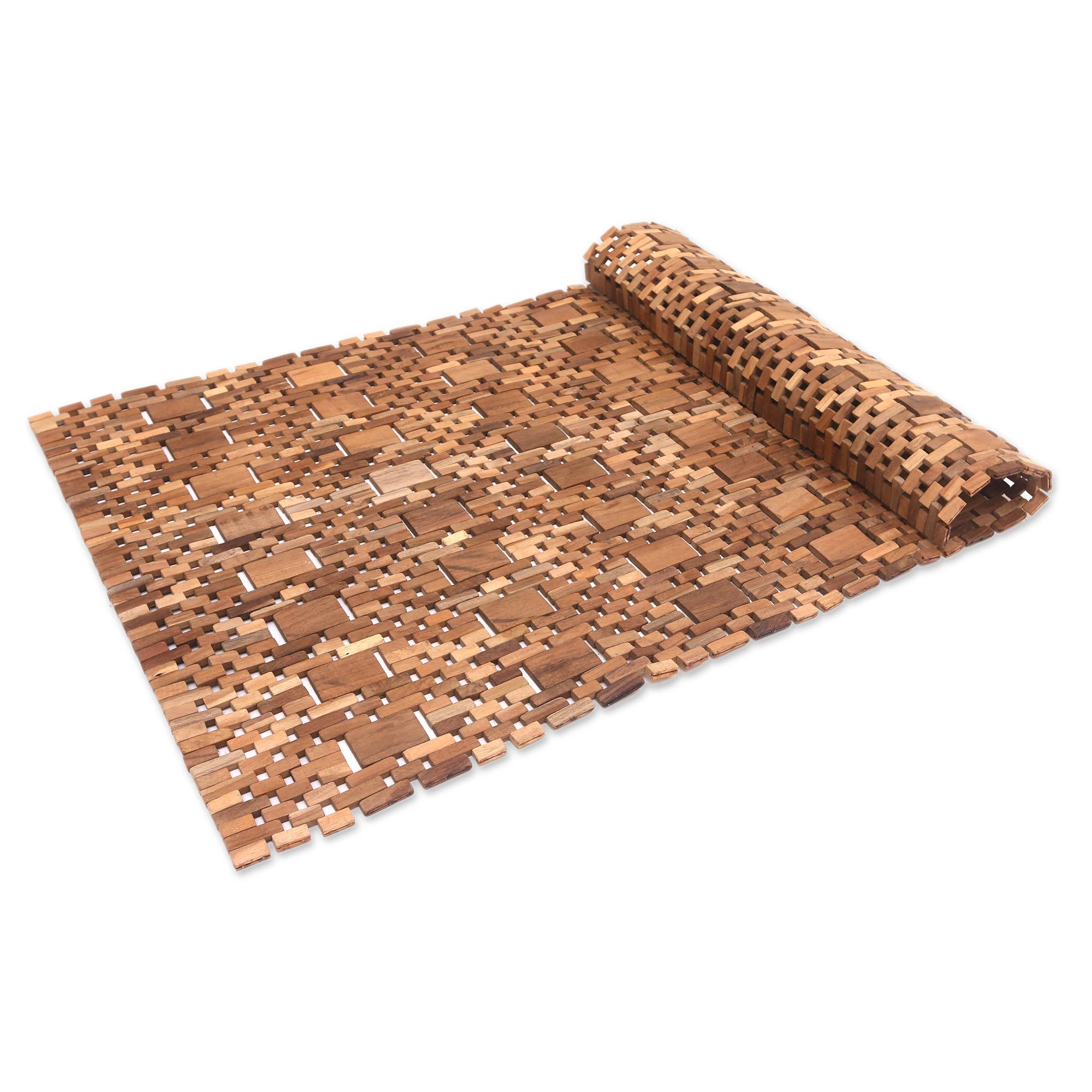 Artisan Crafted Teak Wood Mat from Bali Cobbled Path NOVICA