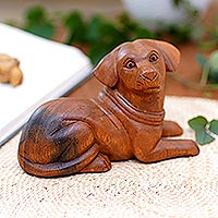 Wood sculpture, 'Best Boy' - Hand-Carved Wood Dog Sculpture from Bali