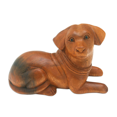 Hand-Carved Wood Dog Sculpture from Bali