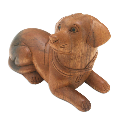 Escultura de madera - Escultura de perro de madera tallada a mano de Bali