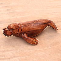 Wood sculpture, 'Dugong' - Hand-Carved Wood Dugong Sculpture from Bali