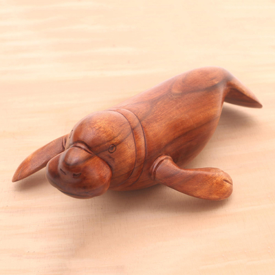 Wood sculpture, 'Dugong' - Hand-Carved Wood Dugong Sculpture from Bali
