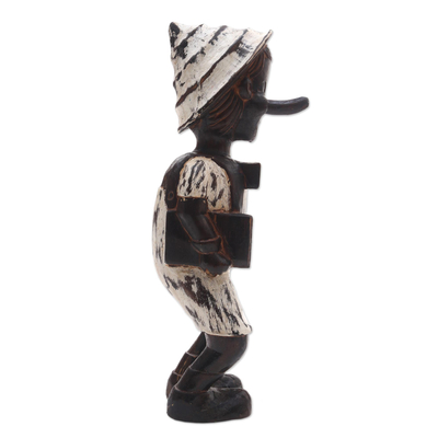 Wood sculpture, 'Playful Boy' - Hand-Carved Distressed Wood Sculpture from Bali