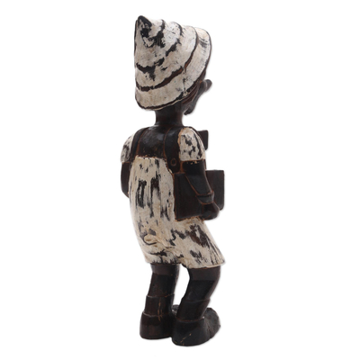 Wood sculpture, 'Playful Boy' - Hand-Carved Distressed Wood Sculpture from Bali