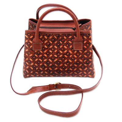 Batik leather handbag, 'Kawung Delight' - Kawung Motif Batik Leather Handbag from Java