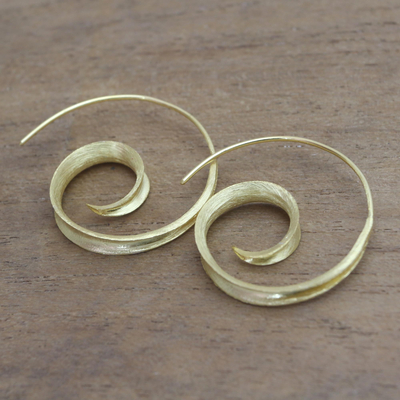 Gold plated sterling silver half-hoop earrings, 'Golden Curl' - 18k Gold Plated Sterling Silver Half-Hoop Earrings from Bali