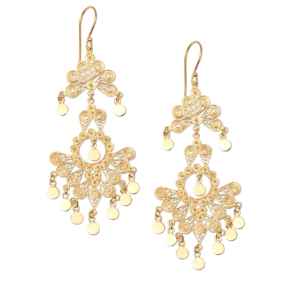 Gold plated sterling silver chandelier earrings, 'Sacred Beauty' - 18k Gold Plated Sterling Silver Chandelier Earrings