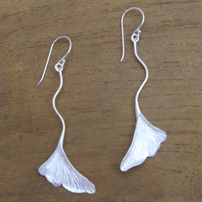 Sterling silver dangle earrings, Ginko Leaves