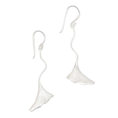 Sterling silver dangle earrings, 'Ginko Leaves' - Ginko Leaf Sterling Silver Dangle Earrings from Bali