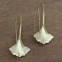 Pendientes de Hoja de Ginkgo en Cuero | Enganches de Plata de Ley |  Artesanía a Mano