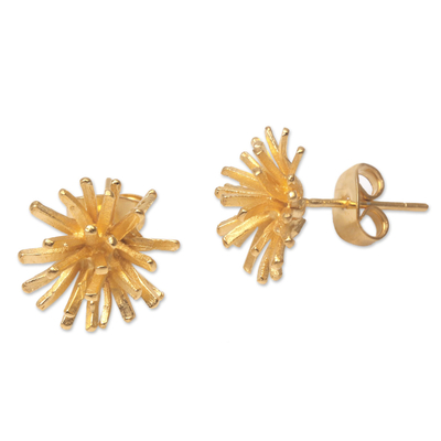 Gold plated sterling silver stud earrings, 'Golden Coral' - Modern 18k Gold Plated Sterling Silver Stud Earrings