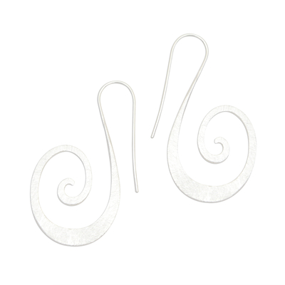 Sterling silver drop earrings, 'Goddess Song' - Brushed-Satin Sterling Silver Drop Earrings from Bali