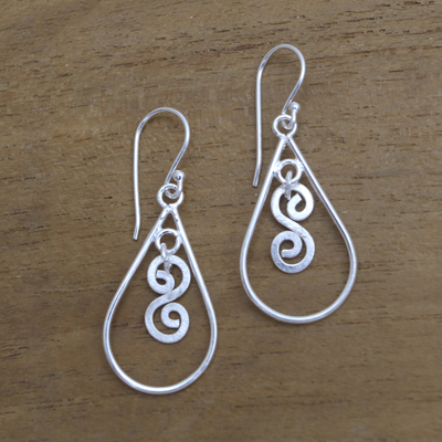 Sterling silver dangle earrings, 'Bali Curls' - Curl Motif Sterling Silver Dangle Earrings from Bali