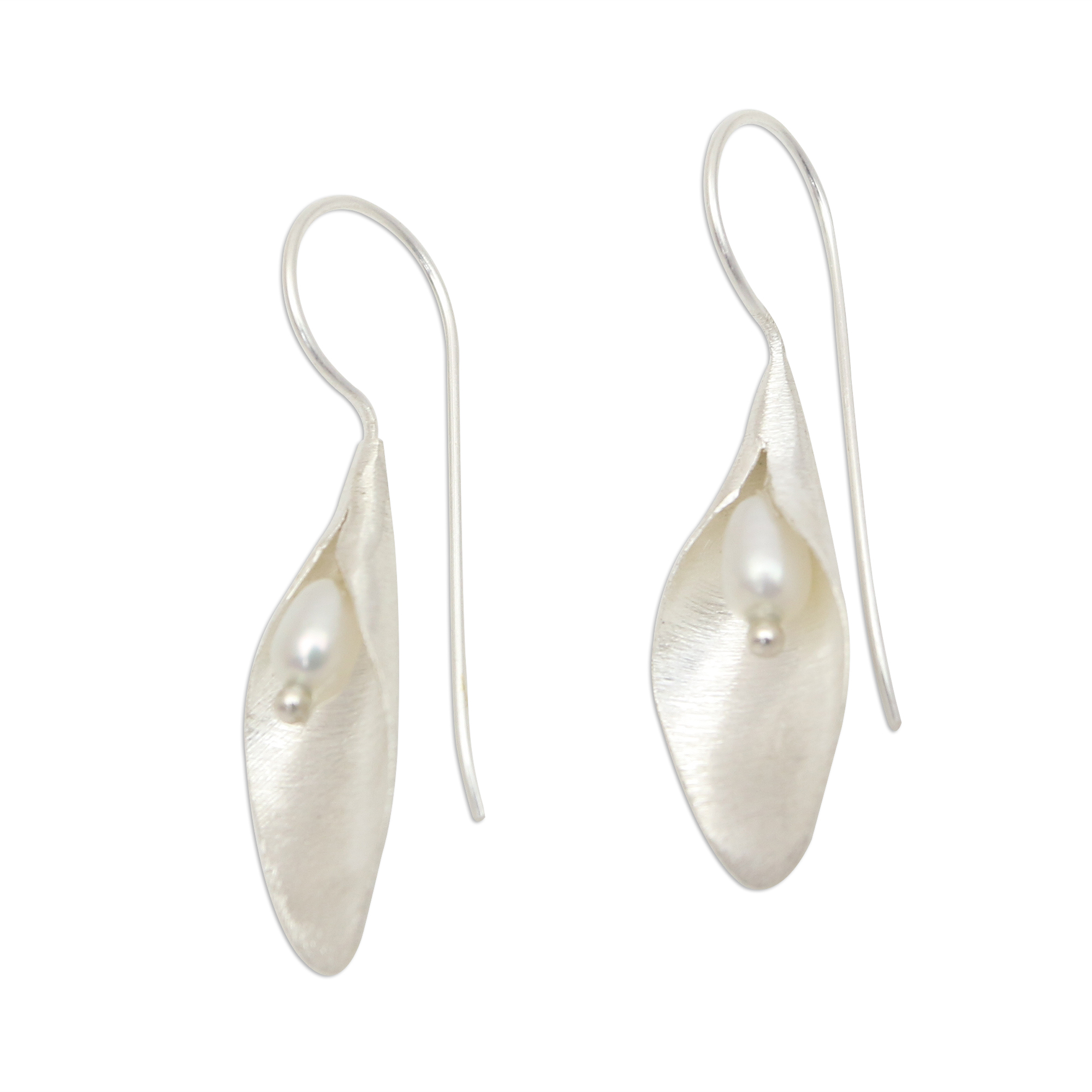 Modern Sterling Silver Pearl Drop Earrings