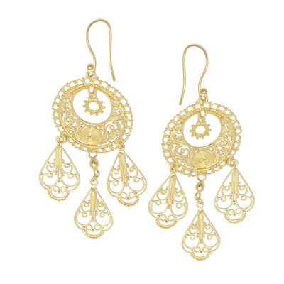 Gold plated sterling silver chandelier earrings, 'Princess Night' - Gold Plated Sterling Silver Chandelier Earrings from Bali