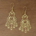 Gold plated sterling silver chandelier earrings, 'Real Beauty' - Artisan Crafted Gold Plated Sterling Silver Earrings