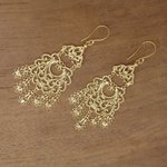 Gold plated sterling silver chandelier earrings, 'Real Beauty' - Artisan Crafted Gold Plated Sterling Silver Earrings