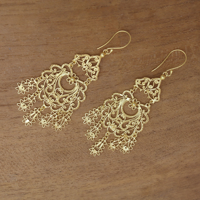 Vergoldete Kronleuchter-Ohrringe aus Sterlingsilber - Kunsthandwerklich gefertigte Ohrringe aus vergoldetem Sterlingsilber