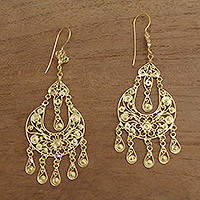 Gold plated sterling silver chandelier earrings, 'Simply Glamorous'