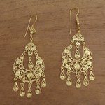 Gold plated sterling silver chandelier earrings, 'Simply Glamorous' - Handmade Gold Plated Sterling Silver Chandelier Earrings