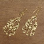 Gold plated sterling silver chandelier earrings, 'Simply Glamorous' - Handmade Gold Plated Sterling Silver Chandelier Earrings