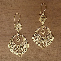 Gold plated sterling silver chandelier earrings, 'Daylight Queen'