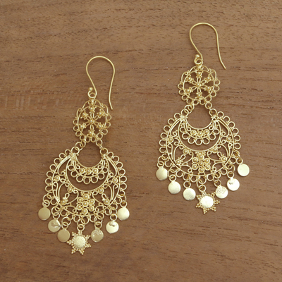 Vergoldete Kronleuchter-Ohrringe aus Sterlingsilber - Kronleuchter-Ohrringe aus Sterlingsilber, vergoldet mit 18 Karat Gold