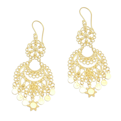 Gold plated sterling silver chandelier earrings, 'Bali Glamour' - Sterling Silver Chandelier Earrings Plated in 18k Gold