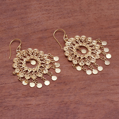 Gold plated sterling silver chandelier earrings, 'Tamiang' - 18k Gold Plated Sterling Silver Chandelier Earrings