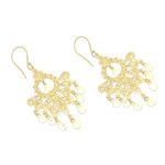 Gold plated sterling silver earrings, 'Peacock Plumes' - 18k Gold Plated Sterling Silver Chandelier Earrings