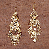 Gold plated sterling silver dangle earrings, 'Majestic Parade' - 18k Gold Plated Sterling Silver Dangle Earrings from Bali