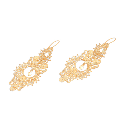 Gold plated sterling silver dangle earrings, 'Majestic Parade' - 18k Gold Plated Sterling Silver Dangle Earrings from Bali
